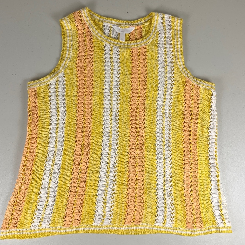 LC Lauren Conrad Citrus Round Neck Sleeveless Knit‎ Sweater Top EUC